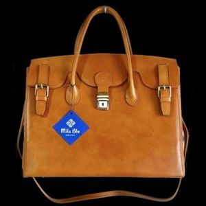 Brown / Tan Leather Satchel Handbag